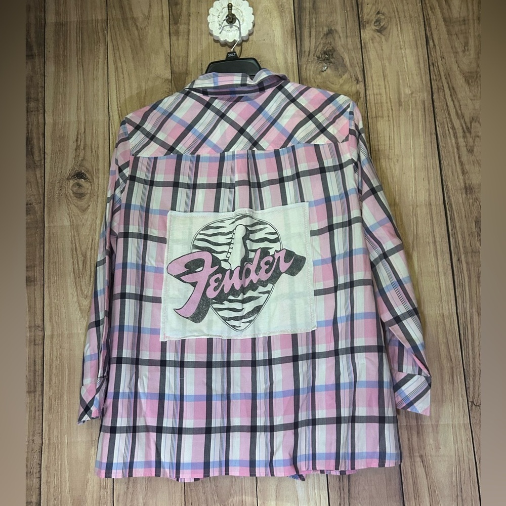 NWT UpCycled Fender themed Graphic Flannel size XXL